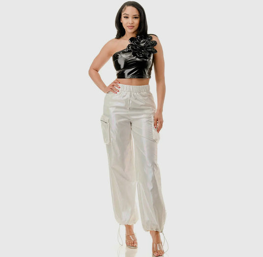 Metallic Flower Tube Crop Top