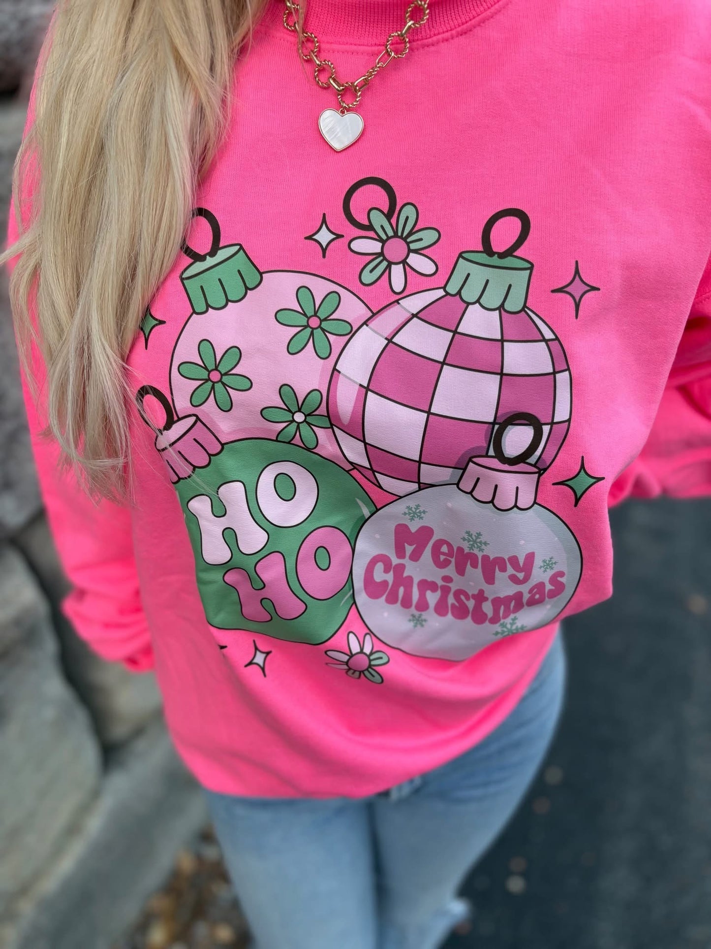 Neon Pink Christmas Ornament Sweatshirt