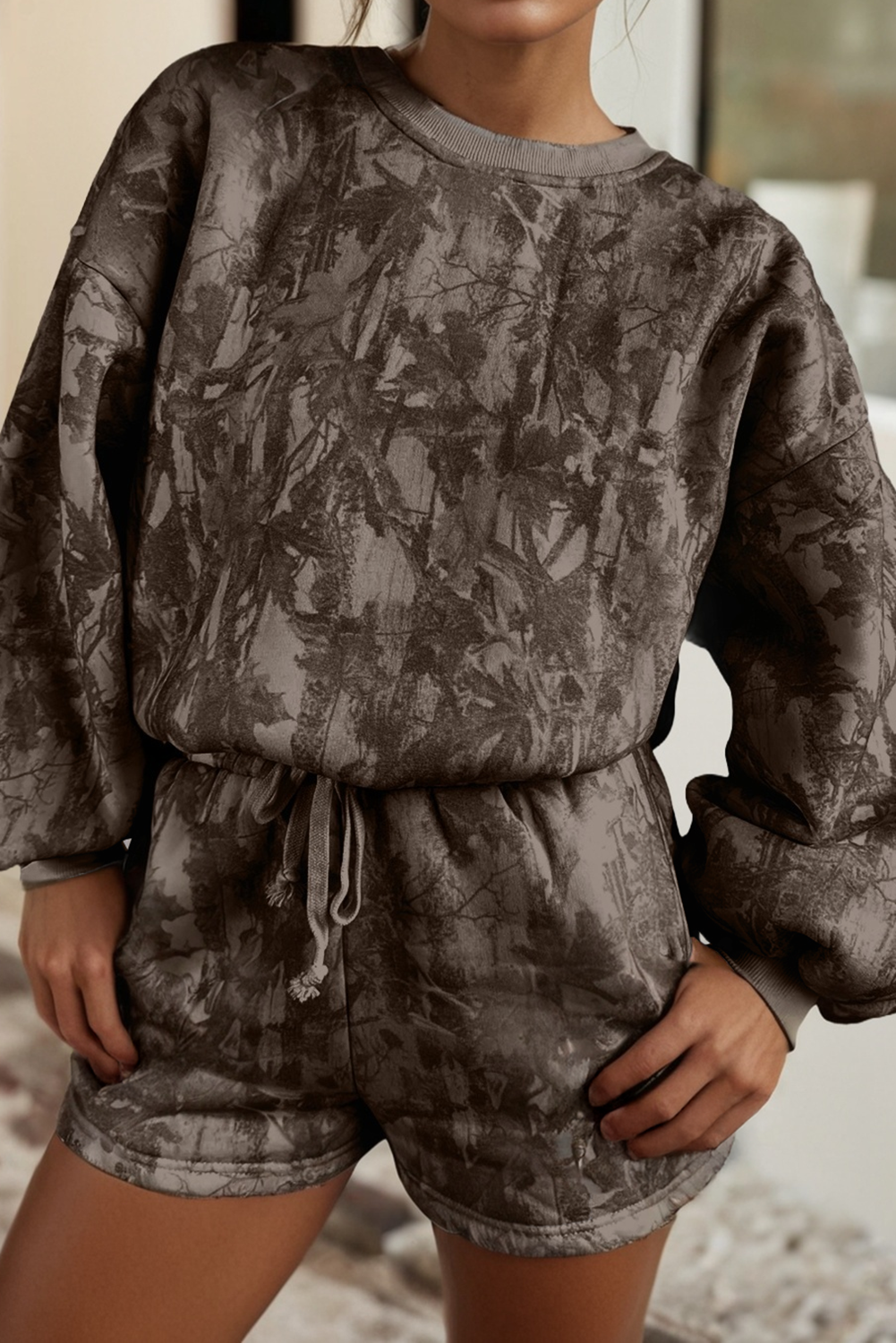 LDC Abstract Round Neck Two piece Camo Girl Set