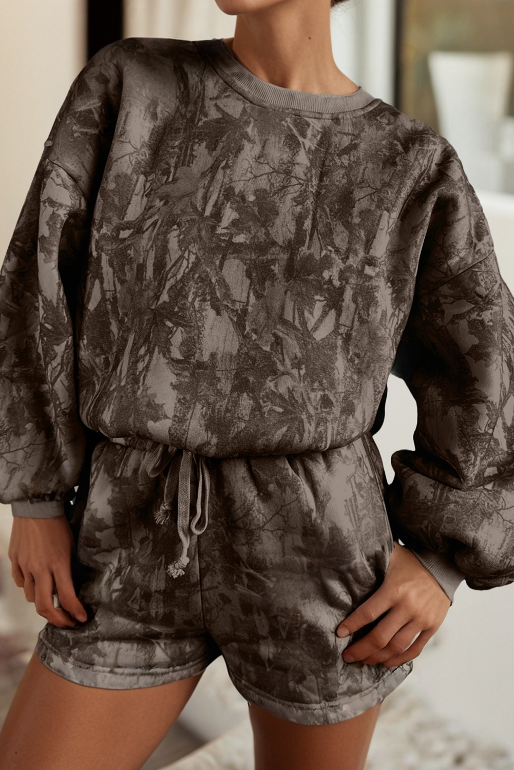 LDC Abstract Round Neck Two piece Camo Girl Set