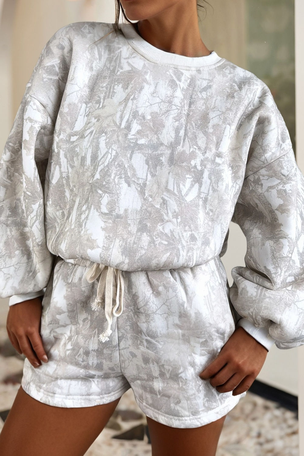 LDC Abstract Round Neck Two piece Camo Girl Set