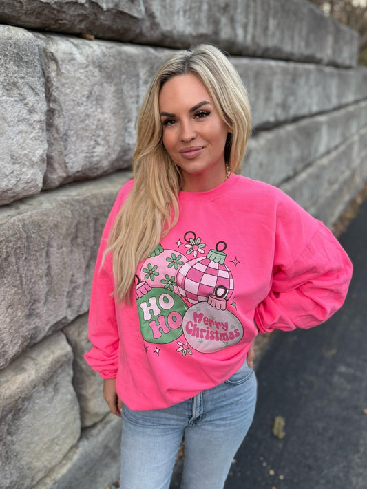 Neon Pink Christmas Ornament Sweatshirt