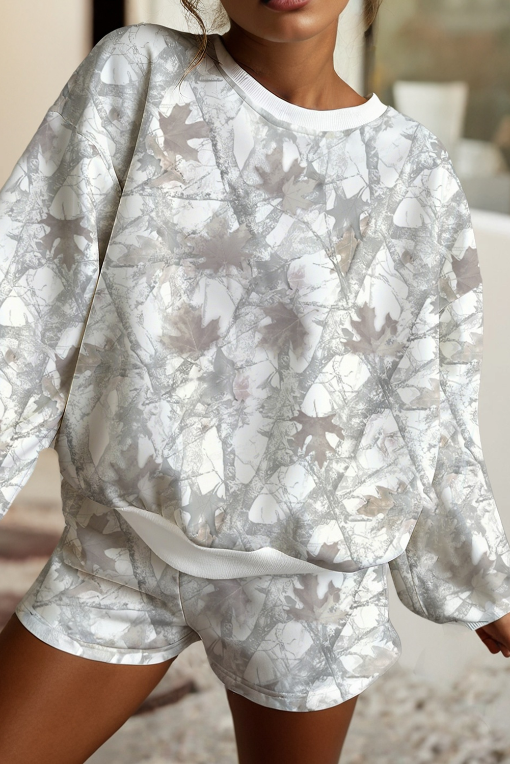 LDC Abstract Round Neck Two piece Camo Girl Set